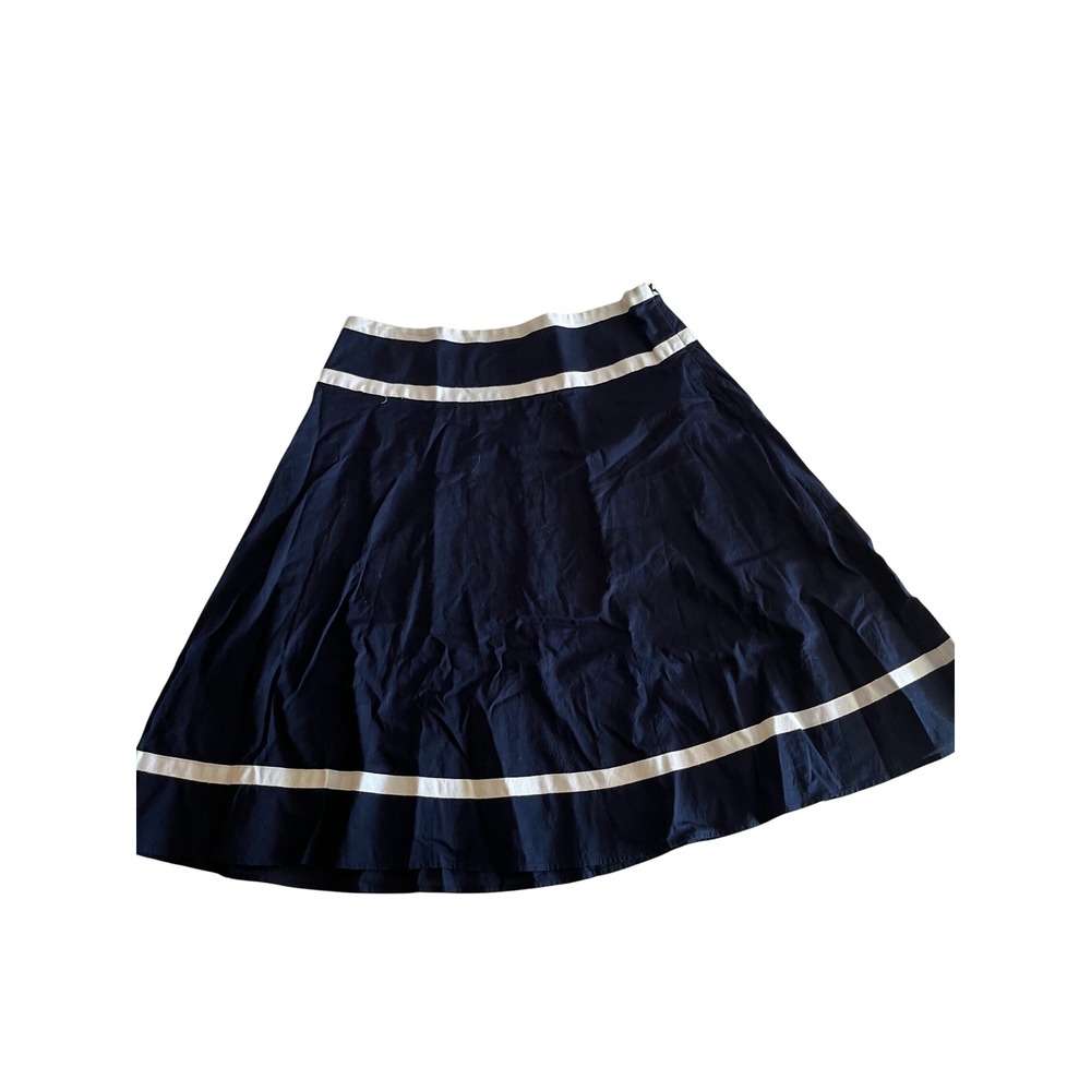 Jones Wear Navy Blue White Ribbon Trim A-Line Cotton Skirt Size 10 Nautical